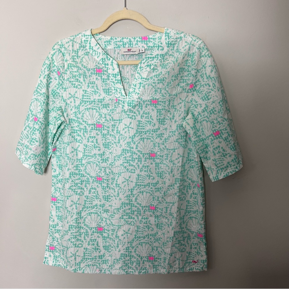 Vineyard Vines Girls Cotton Fish Print Tunic Beach Cover Up Top Size Large
